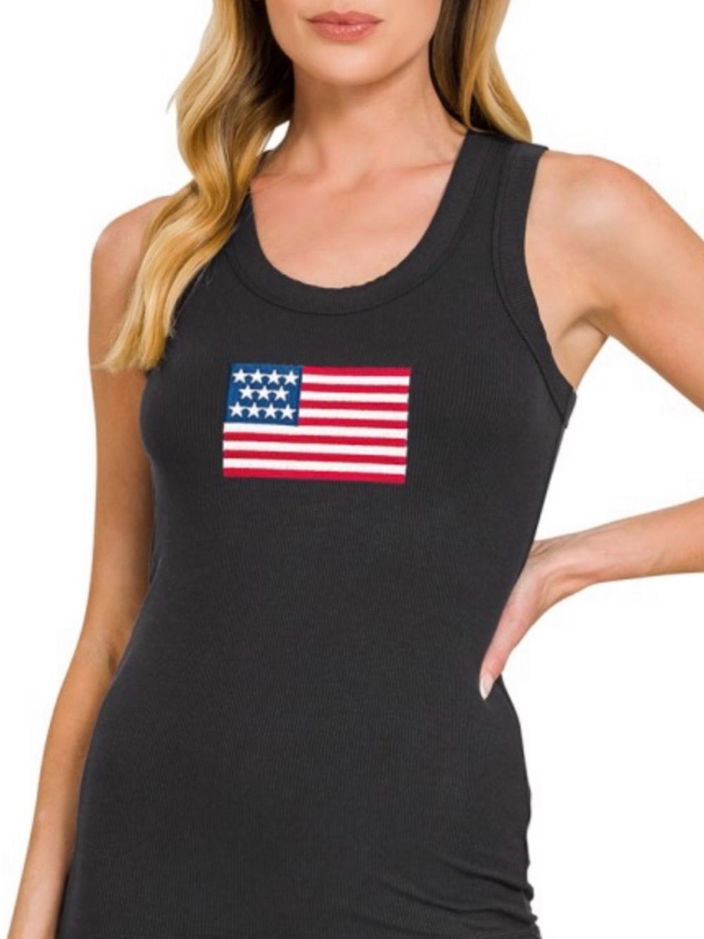 ZENANA Black Tee with American Flag - Size S